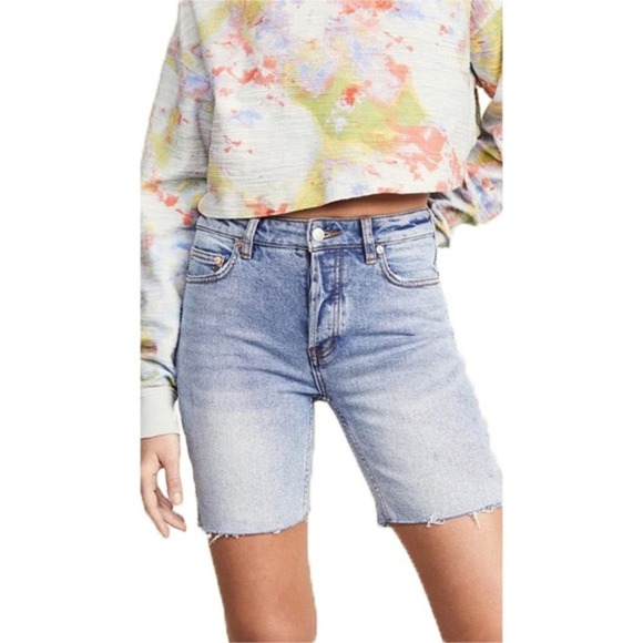 Free People Bermuda Shorts Avery Denim Jean Blue Boho Stretch Frayed Hem New 26 - Picture 6 of 6